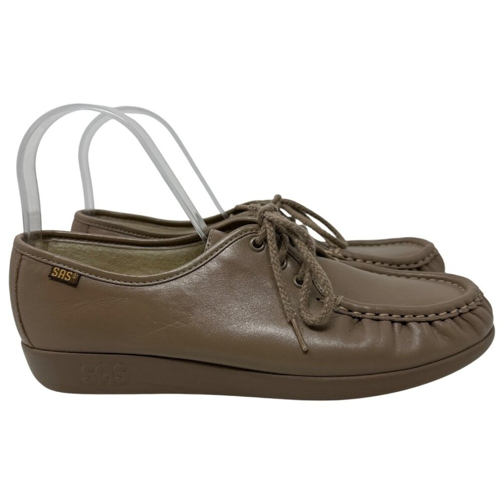 SAS Womens Leather Comfort Lace-Up Loafers Taupe Size 10M